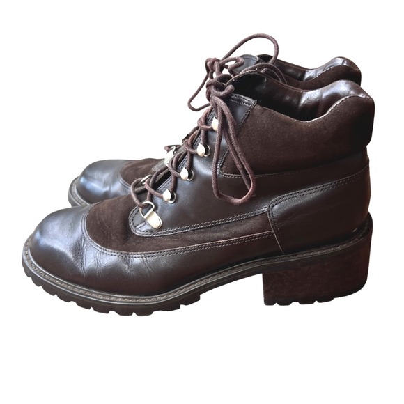 Jones New York Sport vintage 90s Brown Leather Suede Lace Up Ankle Boots - 8 - Picture 1 of 7